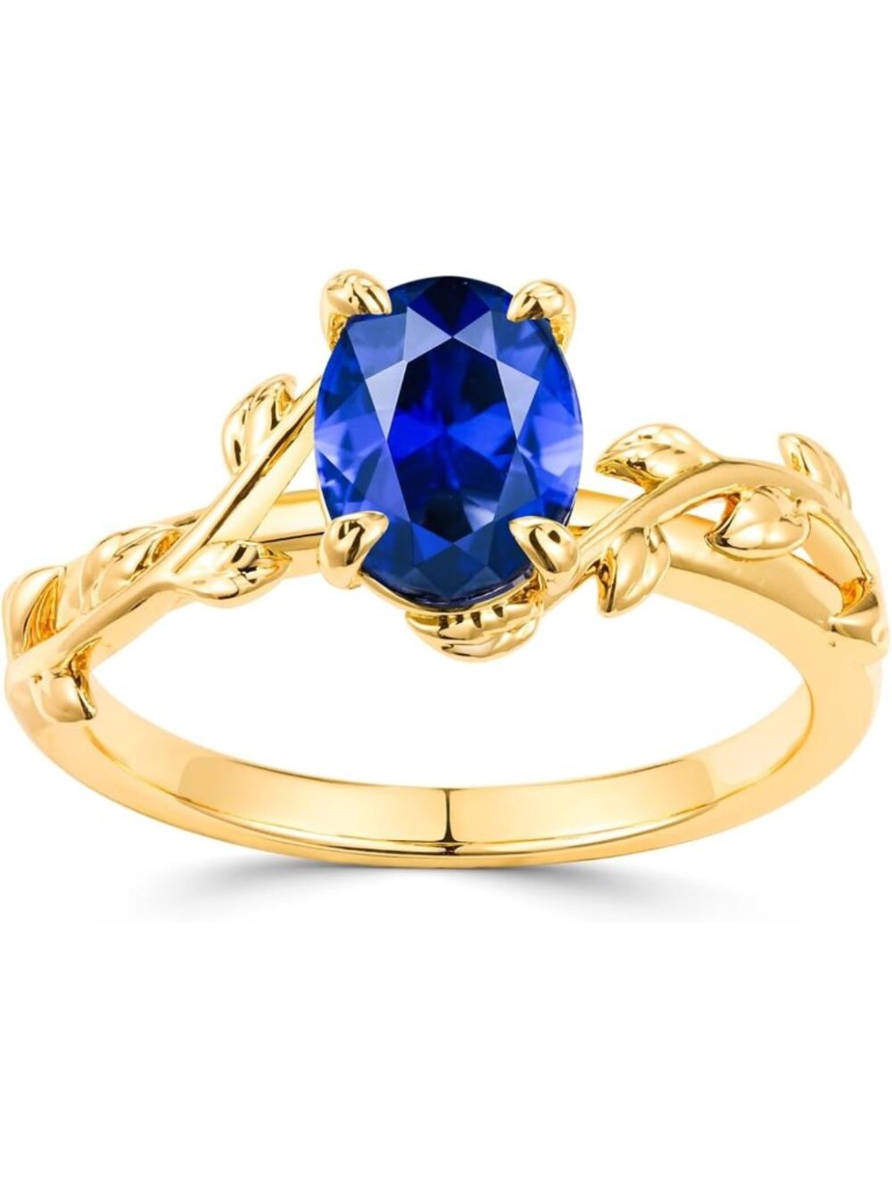 Sterling Silver Gold Plated Nature Leaf Ring with Oval Gemstone - Women's